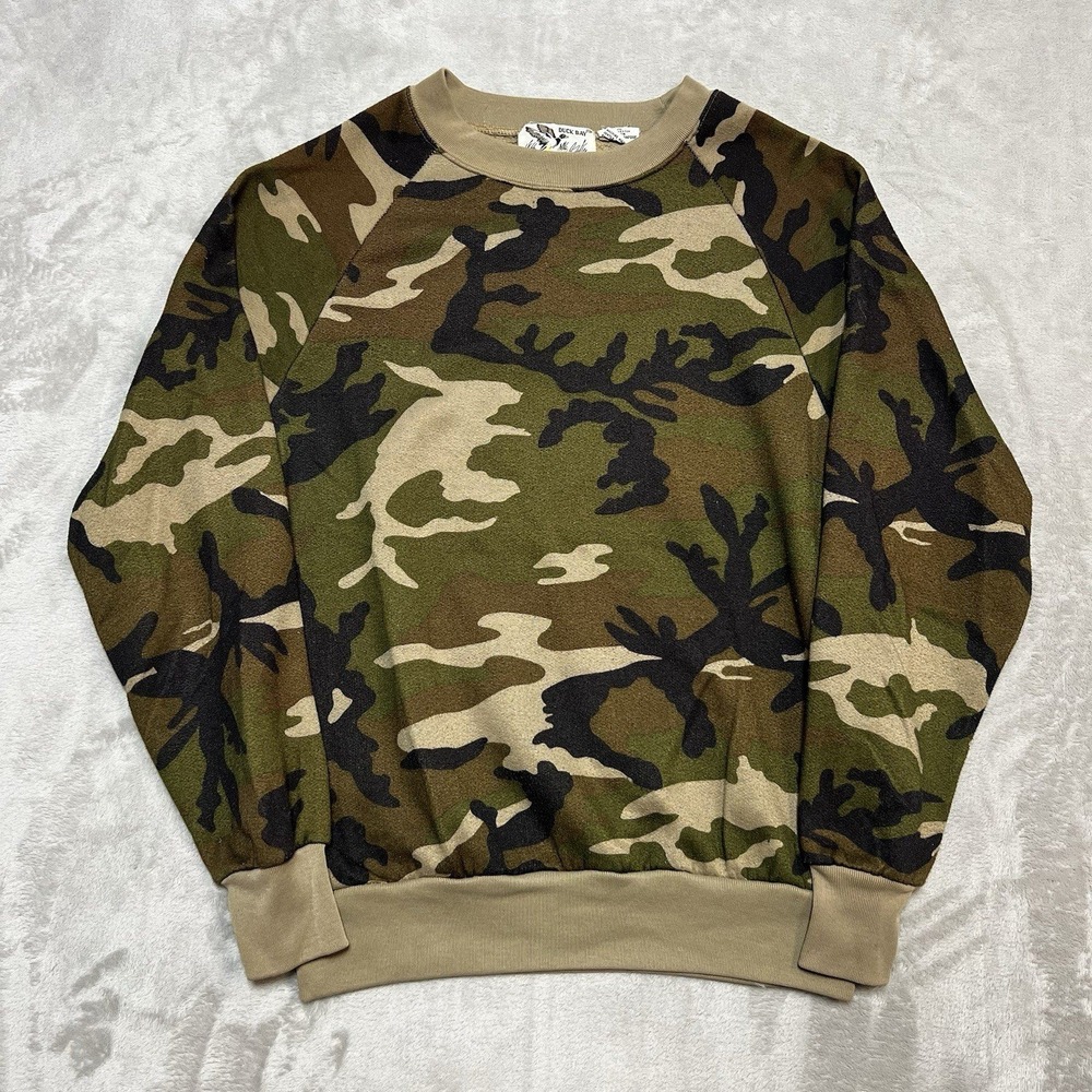Vintage 80s Duck Bay Camo Crewneck Sweatshirt Mens Sz Medium Camouflage Pullover